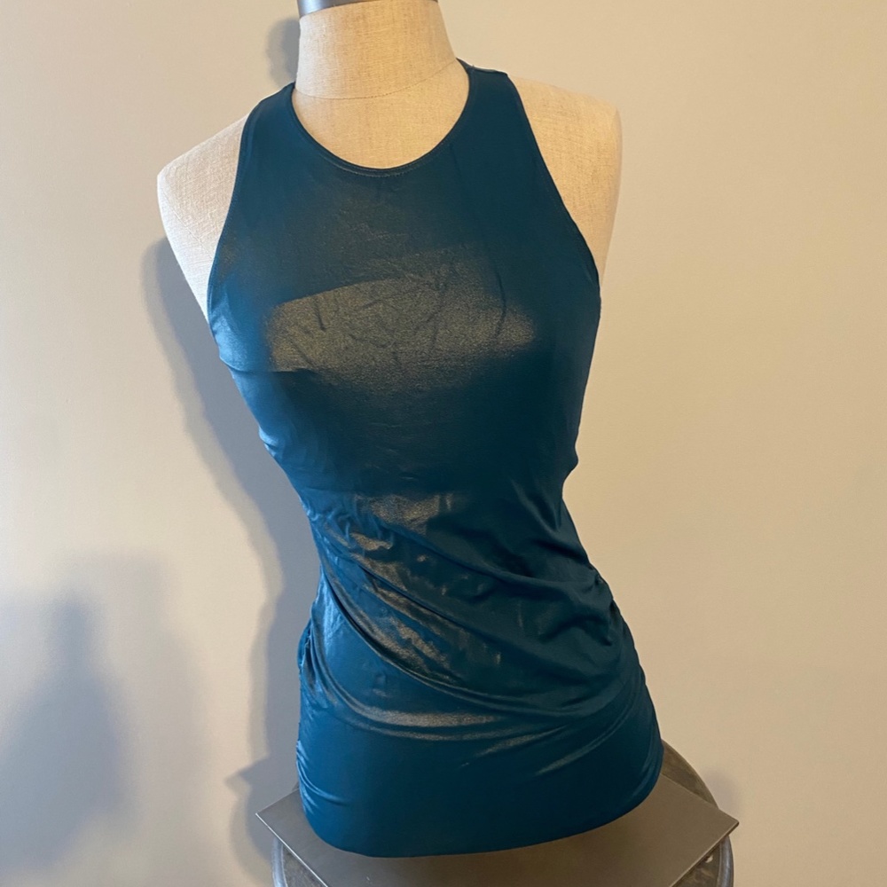 peach faux leather teal fitted tank